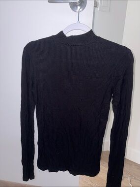 twik Black Ribbed Long-Sleeve Mock Neck Top